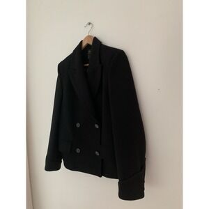 H&M Wool Blend Coat Sz 4 Black Double Breasted Short Embellished Cuffs Prep Ivy